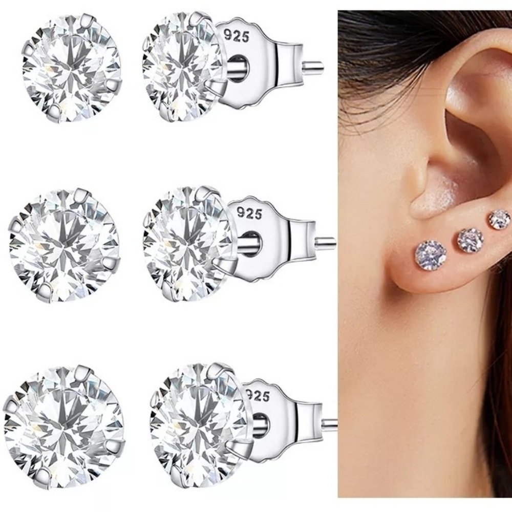 3 pairs of 925 sterling silver stud earrings